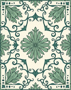 Elegant Teal Floral Scrollwork Design Rug
