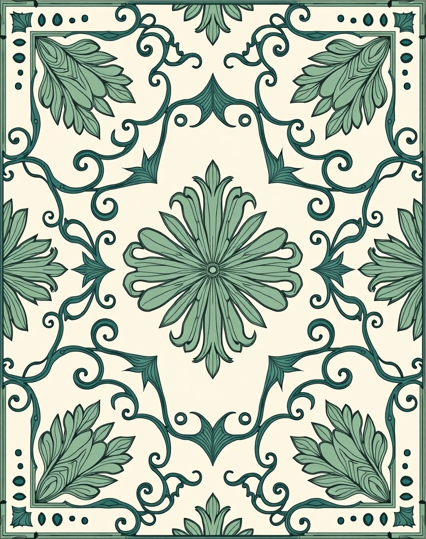 Elegant Teal Floral Scrollwork Design Rug