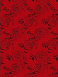 Black Outline Rose Floral Pattern Rug