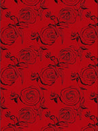 Black Outline Rose Floral Pattern Rug