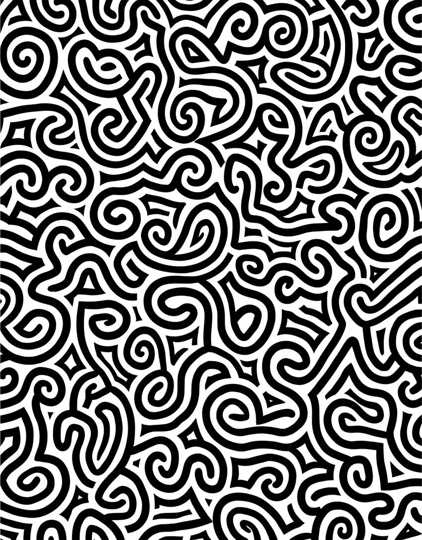 Abstract Black Curve Pattern Rug