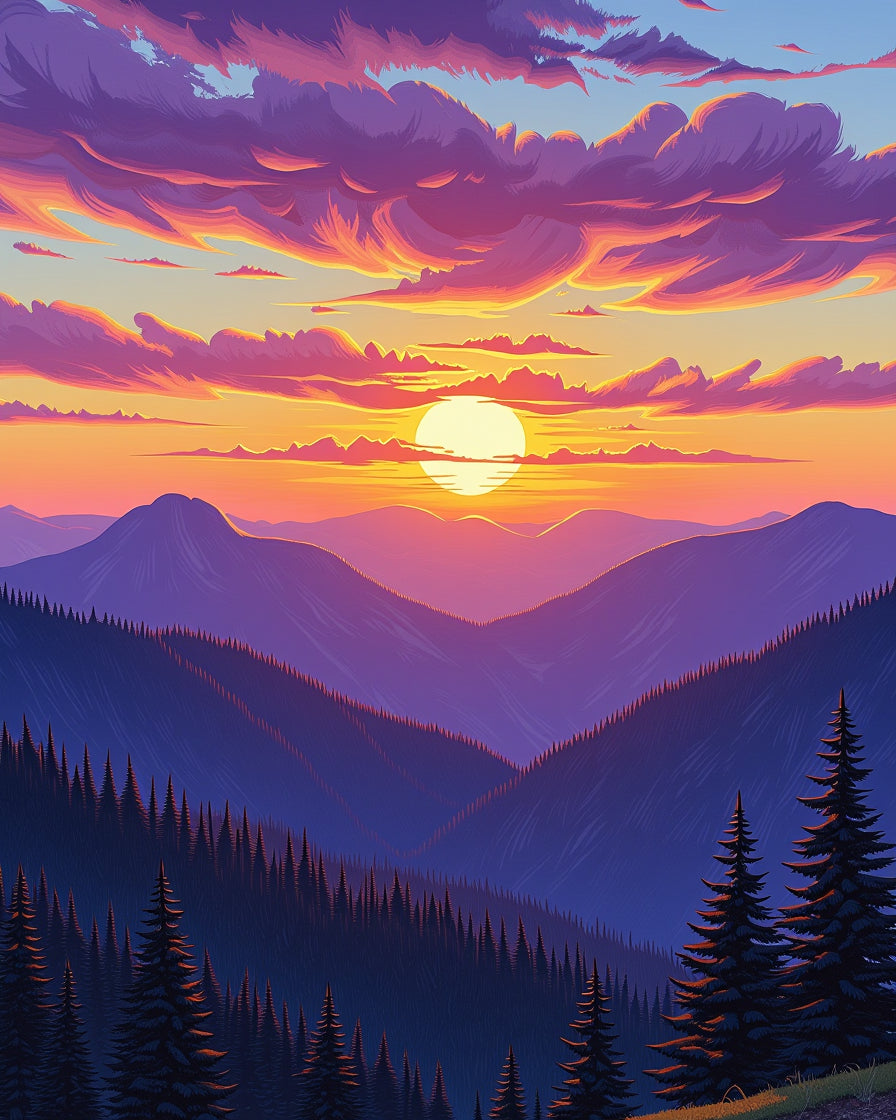 Sunset Mountains And Clouds Design Rug