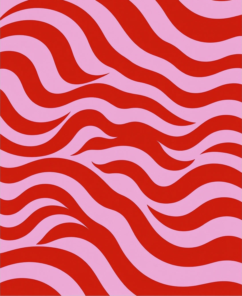 Bold Red Pink Wavy Pattern Rug