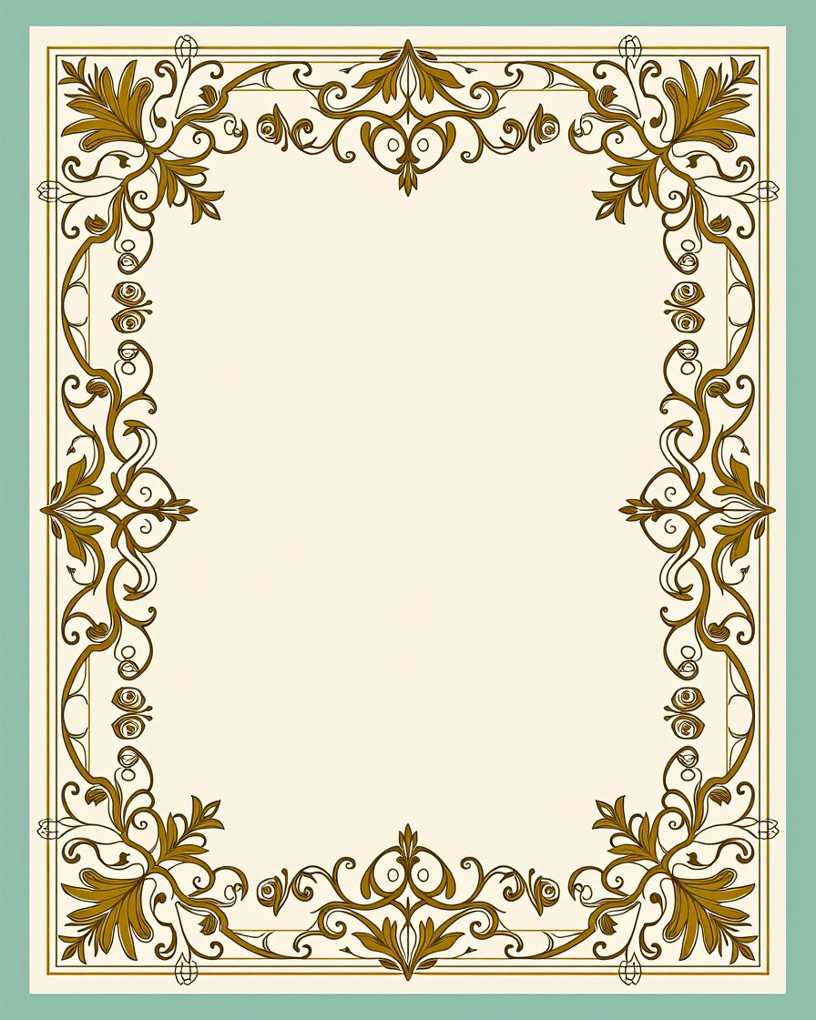 Ornate Golden Floral Border Design Rug