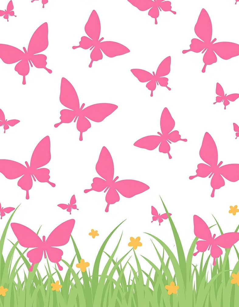 Pink Butterflies In Green Grass Design Rug