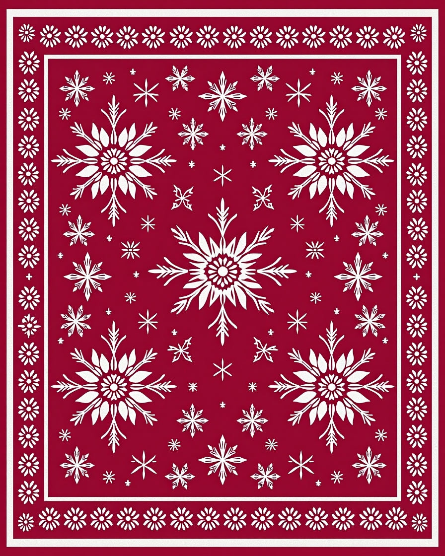 Crimson Snowflake Medley Border Rug