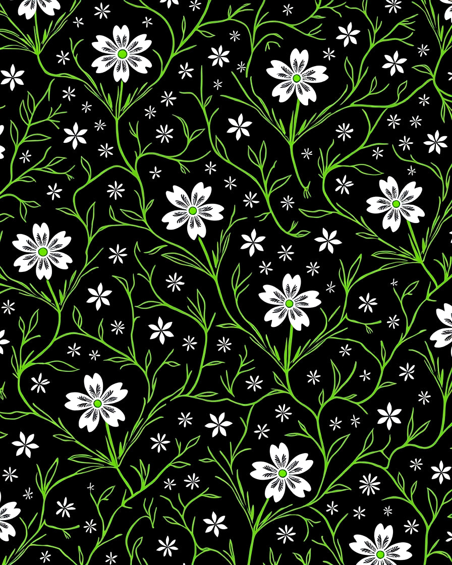 Black Floral Vine Pattern Rug