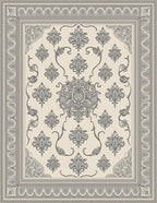 Ornate Floral Scrollwork Detailed Frame Rug
