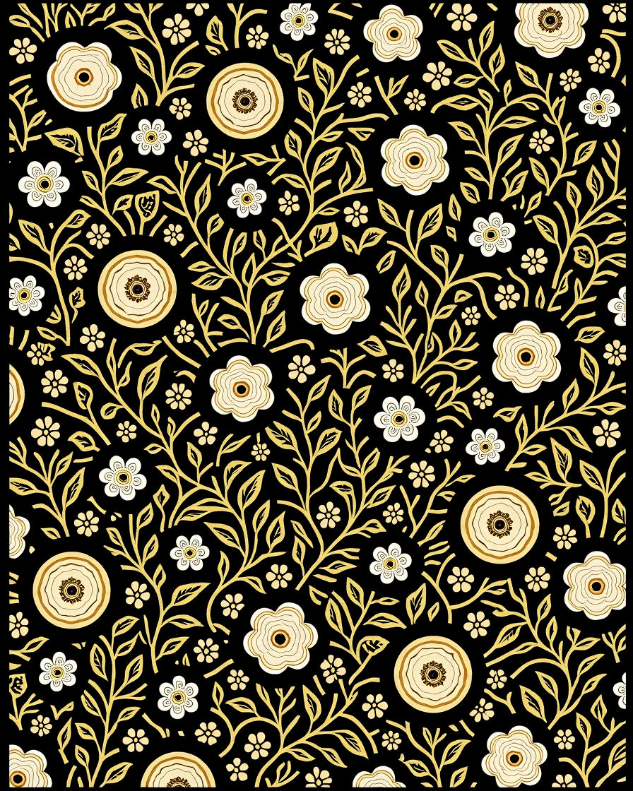 Elegant Floral Vines Black Gold Rug