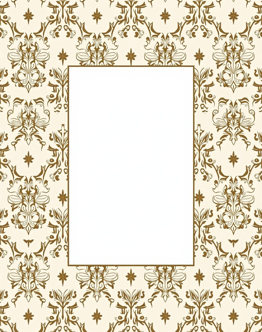 Elegant Cream Gold Damask Pattern Rug