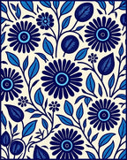 Bold Blue Floral Garden Pattern Rug