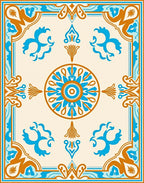 Ornate Teal Gold Floral Pattern Rug