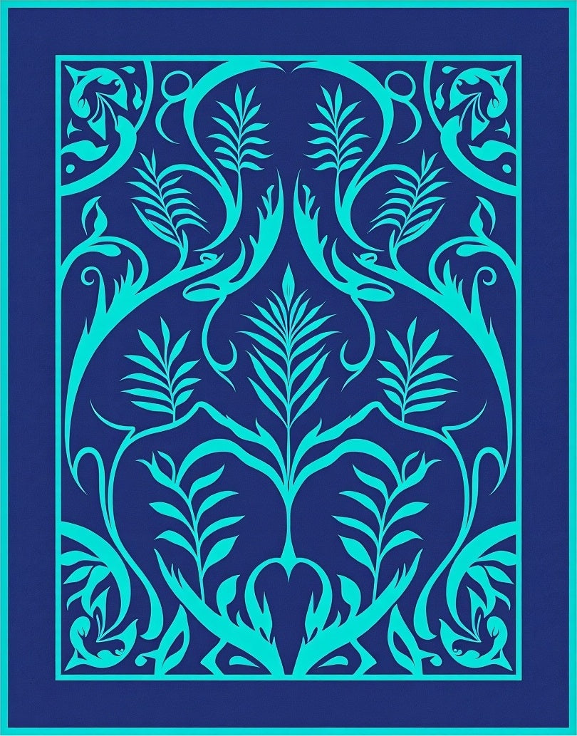 Teal Ornamental Botanical Pattern Rug