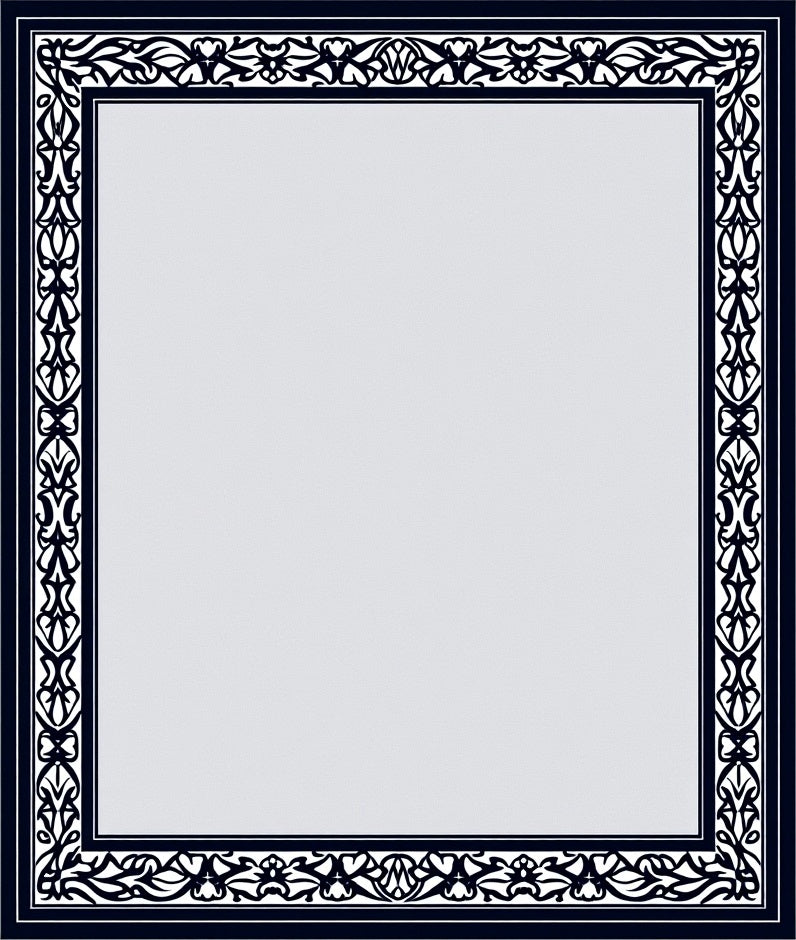 Ornate Black Floral Scroll Border Rug