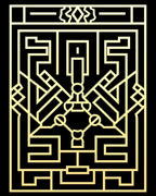 Golden Geometric Art Deco Stylized Maze Rug