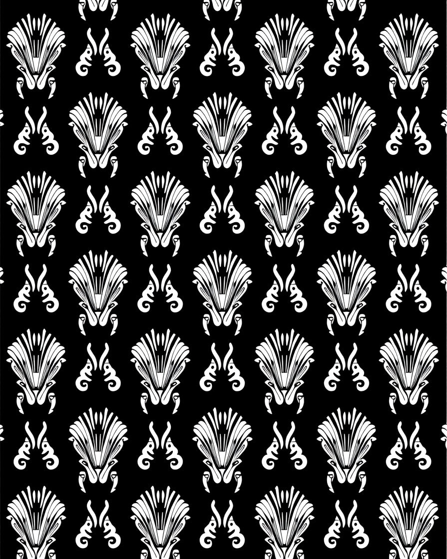 Black White Art Deco Fan Pattern Rug