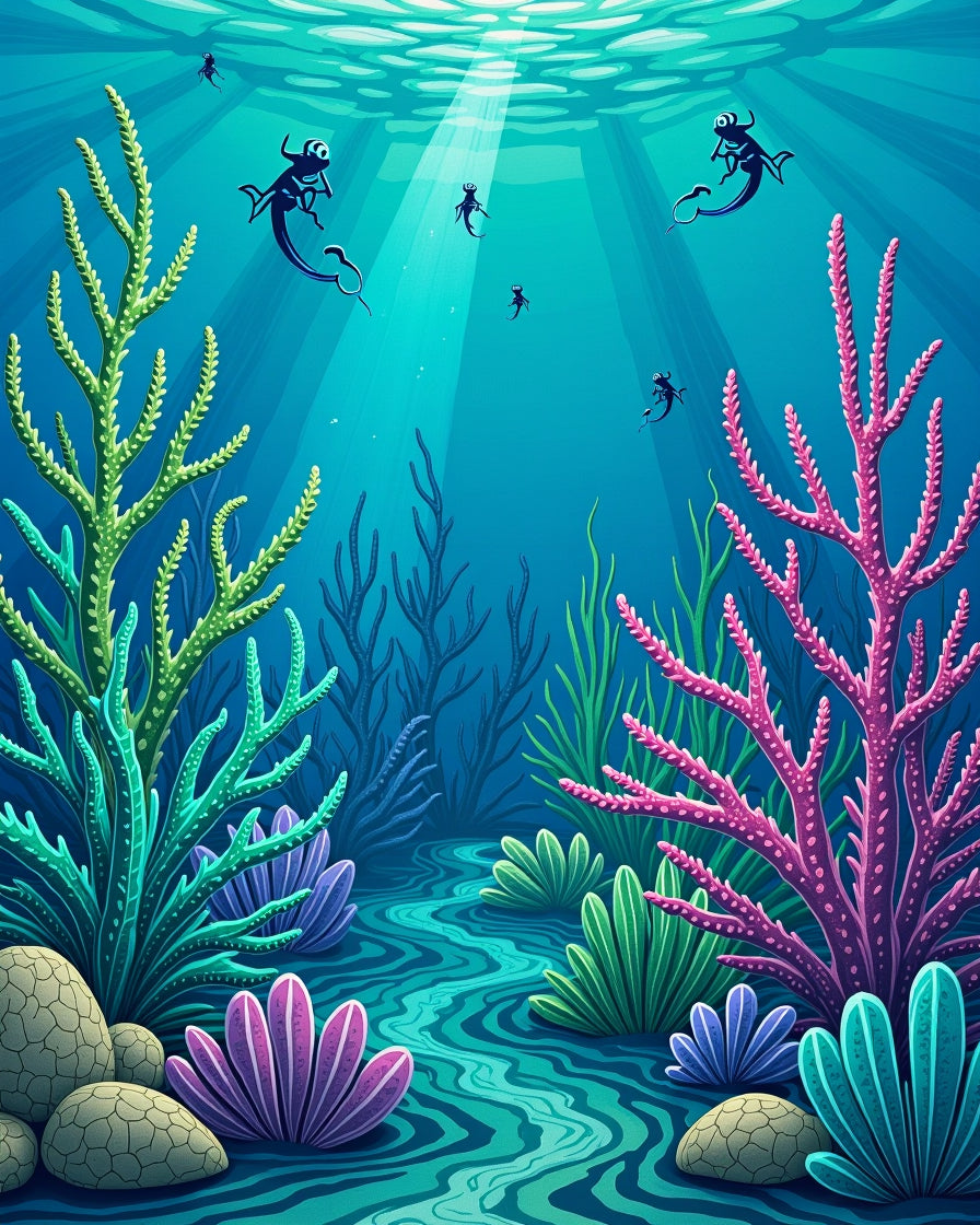 Underwater Scene With Coral Divers Rug