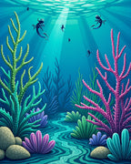 Underwater Scene With Coral Divers Rug