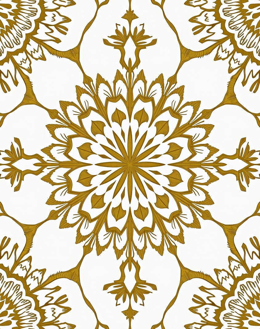 Gold Floral Mandala Pattern Rug