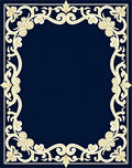 Ornate Gold Flourish Navy Border Rug