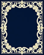 Ornate Gold Flourish Navy Border Rug