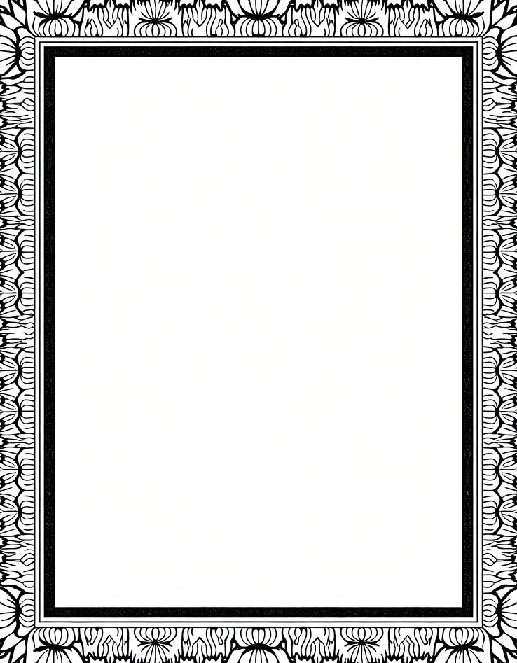 Ornate Black and White Floral Border Rug