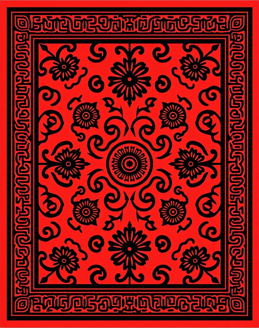 Crimson Floral Intricate Border Design Rug
