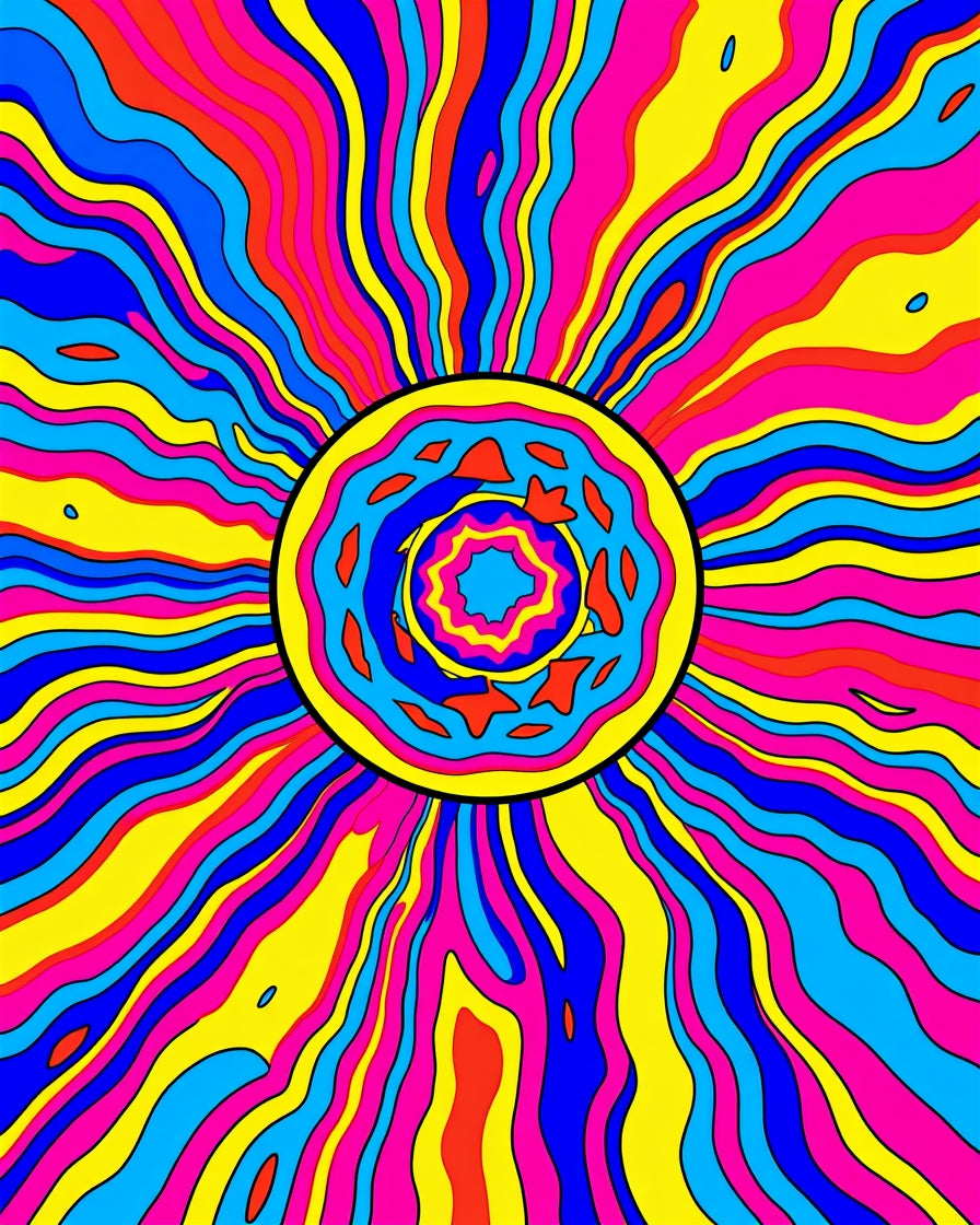 Psychedelic Sunburst Wave Pattern Rug