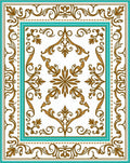 Elegant Gold Teal Scrollwork Pattern Rug