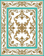 Elegant Gold Teal Scrollwork Pattern Rug