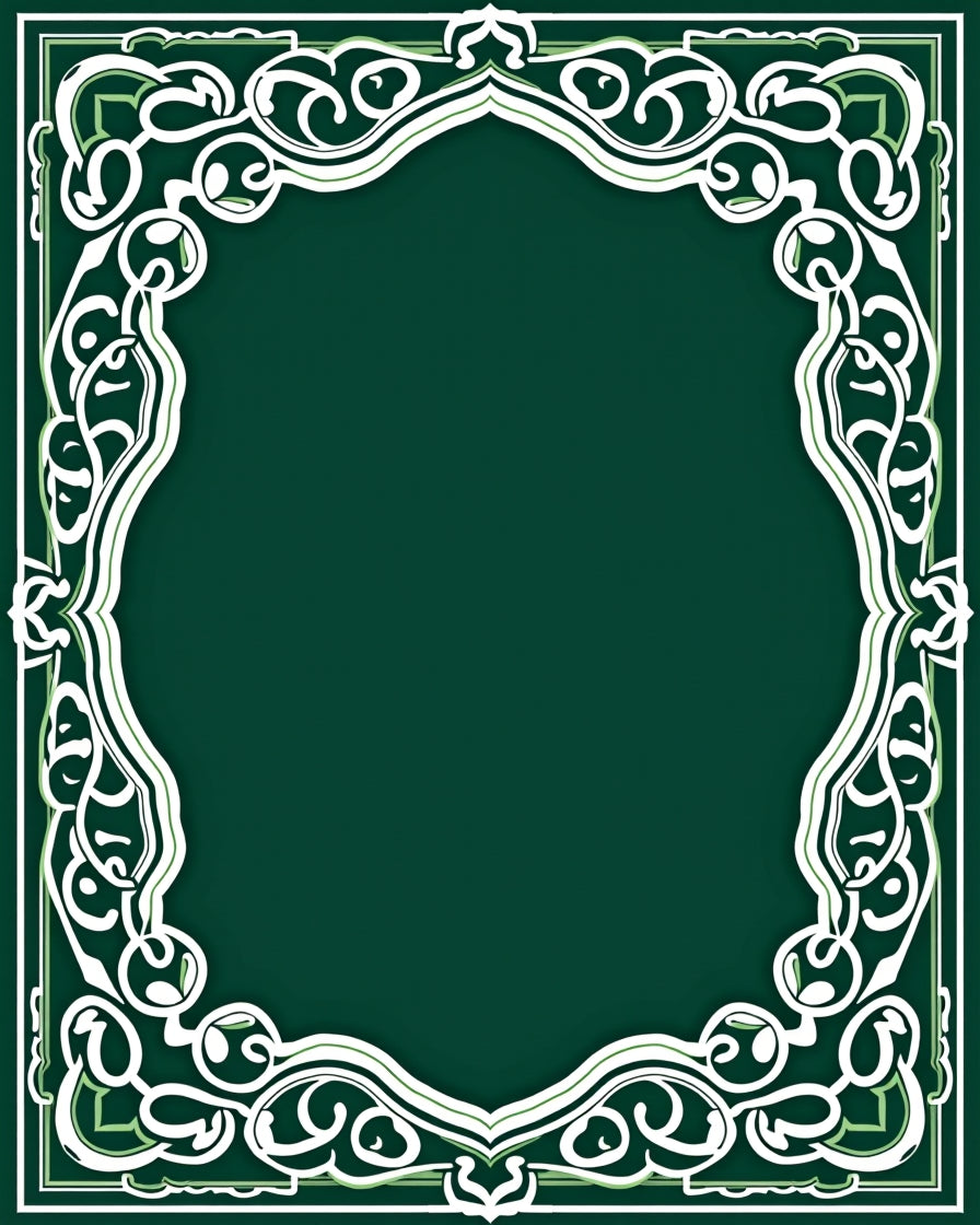 Ornate Emerald Scrollwork Frame Rug