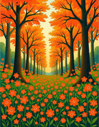 Autumn Forest With Orange Flowers Rug