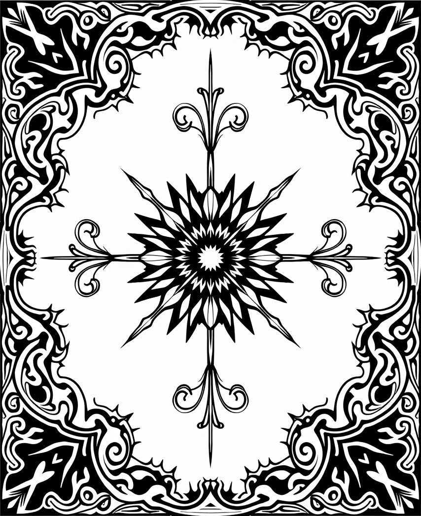 Bold Black Symmetry Starburst Pattern Rug