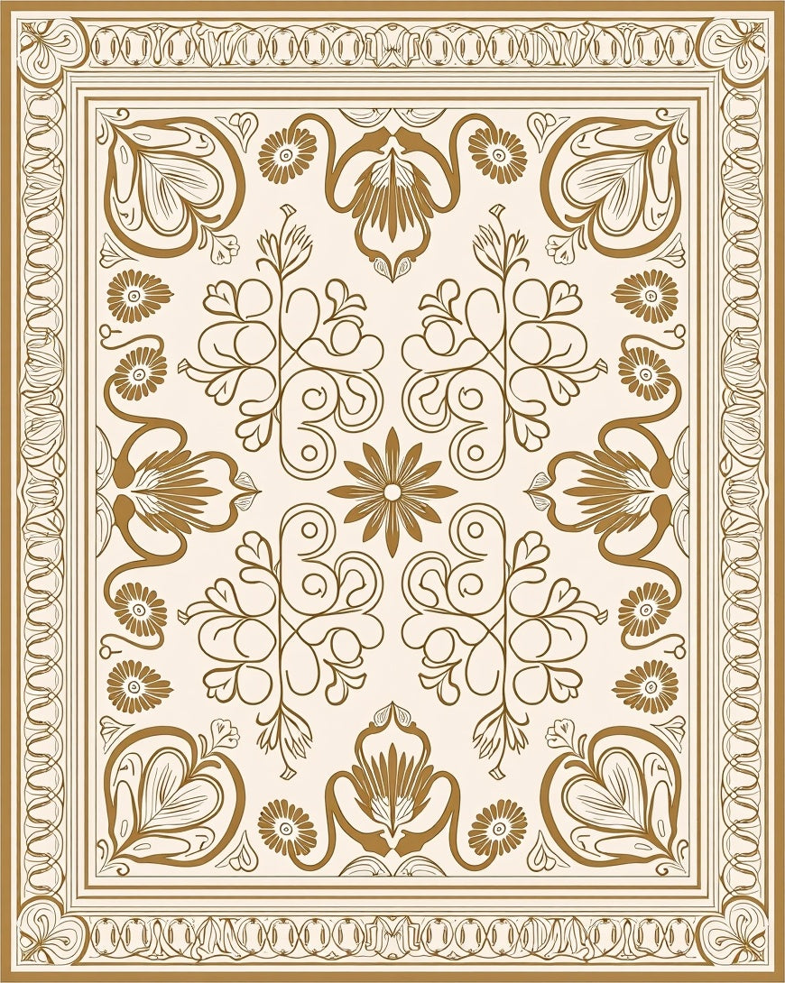 Elegant Floral Motif In Gold Rug
