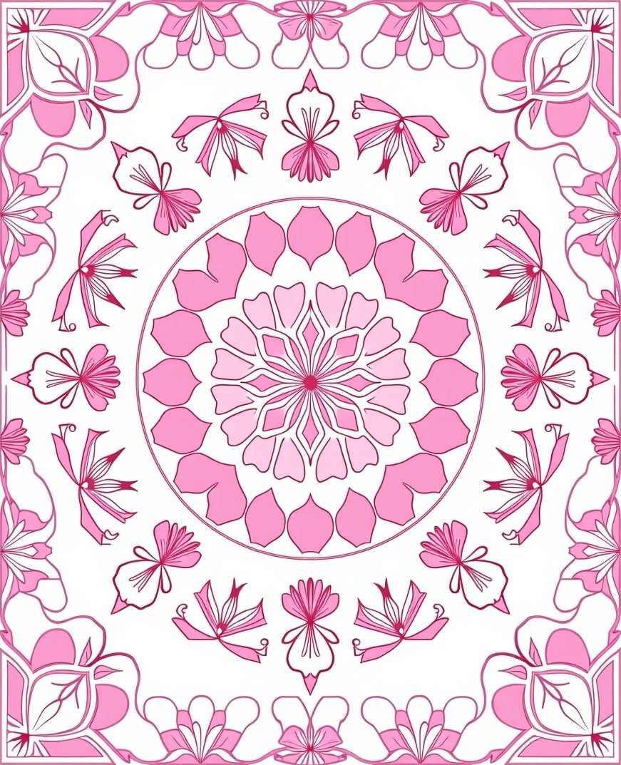 Pink Floral Mandala Inspired Design Rug