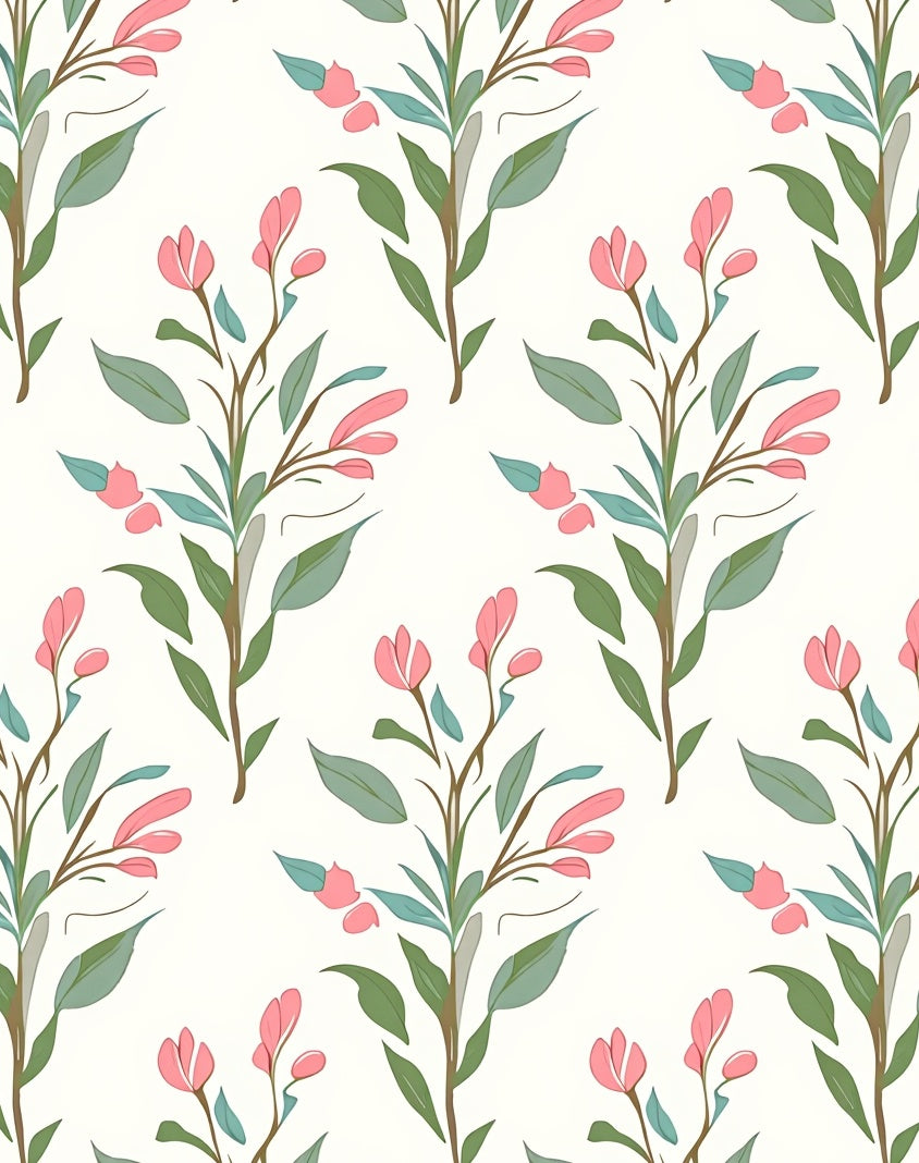 Soft Pink Floral Botanical Pattern Rug