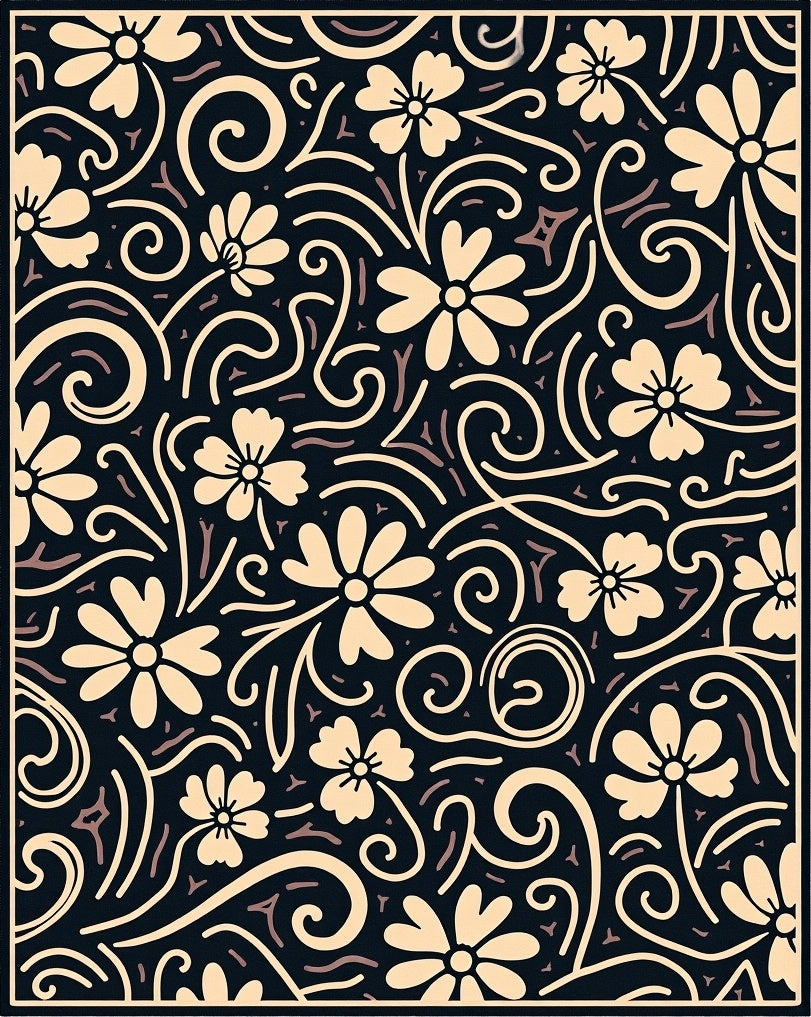 Cream Floral Swirl Pattern Rug