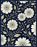 Dark Blue Floral Vine Pattern Rug