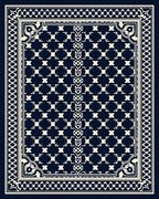 Geometric Navy Cream Medallion Pattern Rug