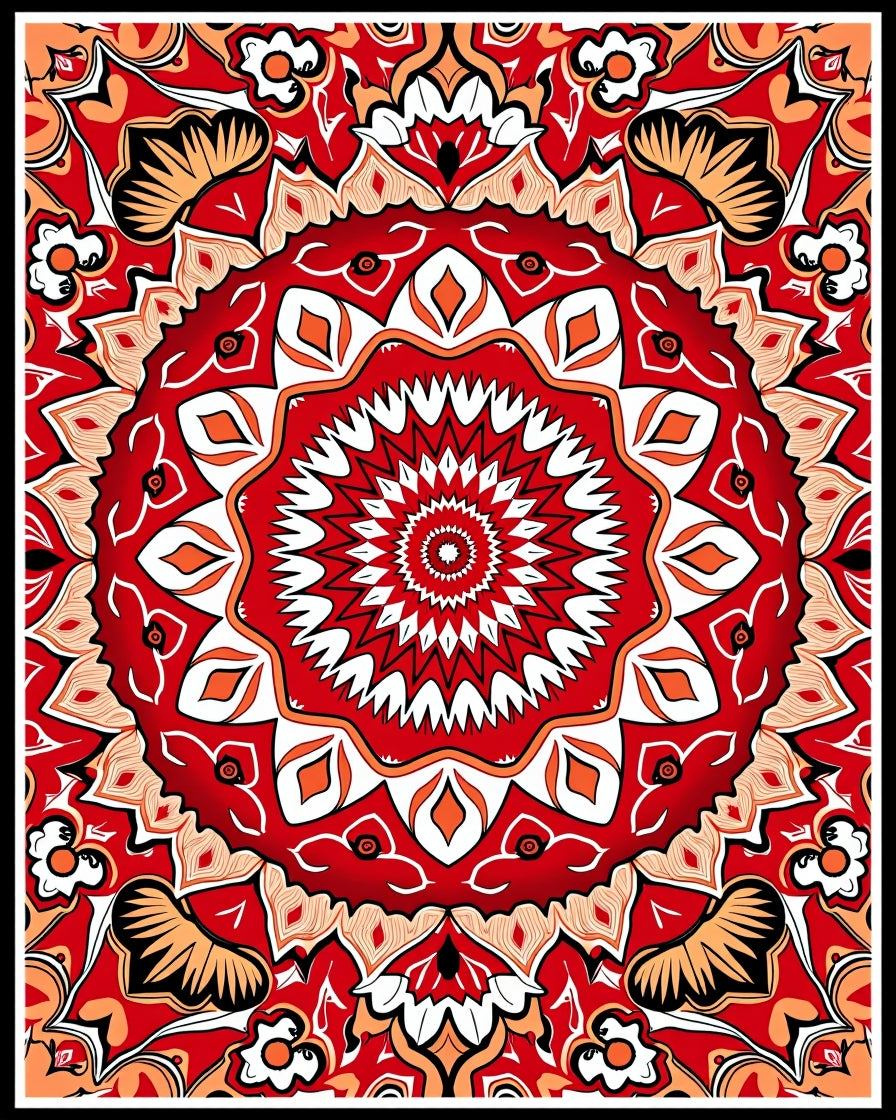 Radiant Red White Mandala Pattern Rug