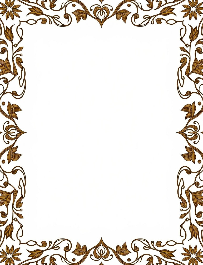 Ornate Brown Botanical Vine Border Rug