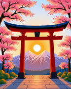 Sacred Torii Gate Cherry Blossom Scene Rug