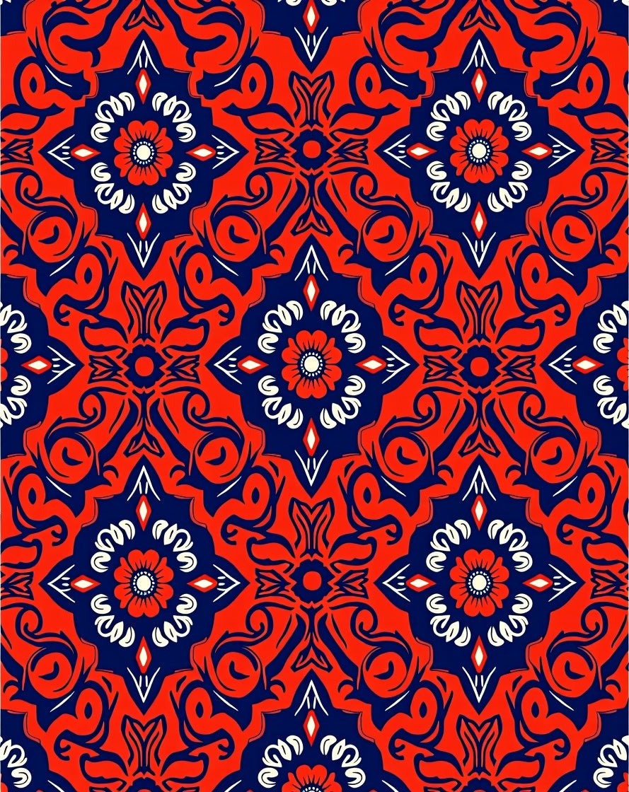 Intricate Red Blue Floral Medallion Design Rug