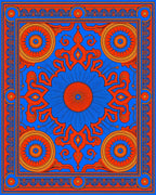 Bold Blue Orange Geometric Mandala Rug