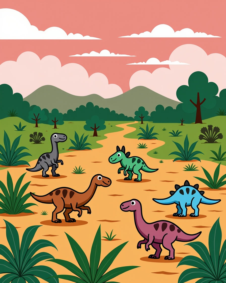 Dinosaur Landscape Scene Print Rug