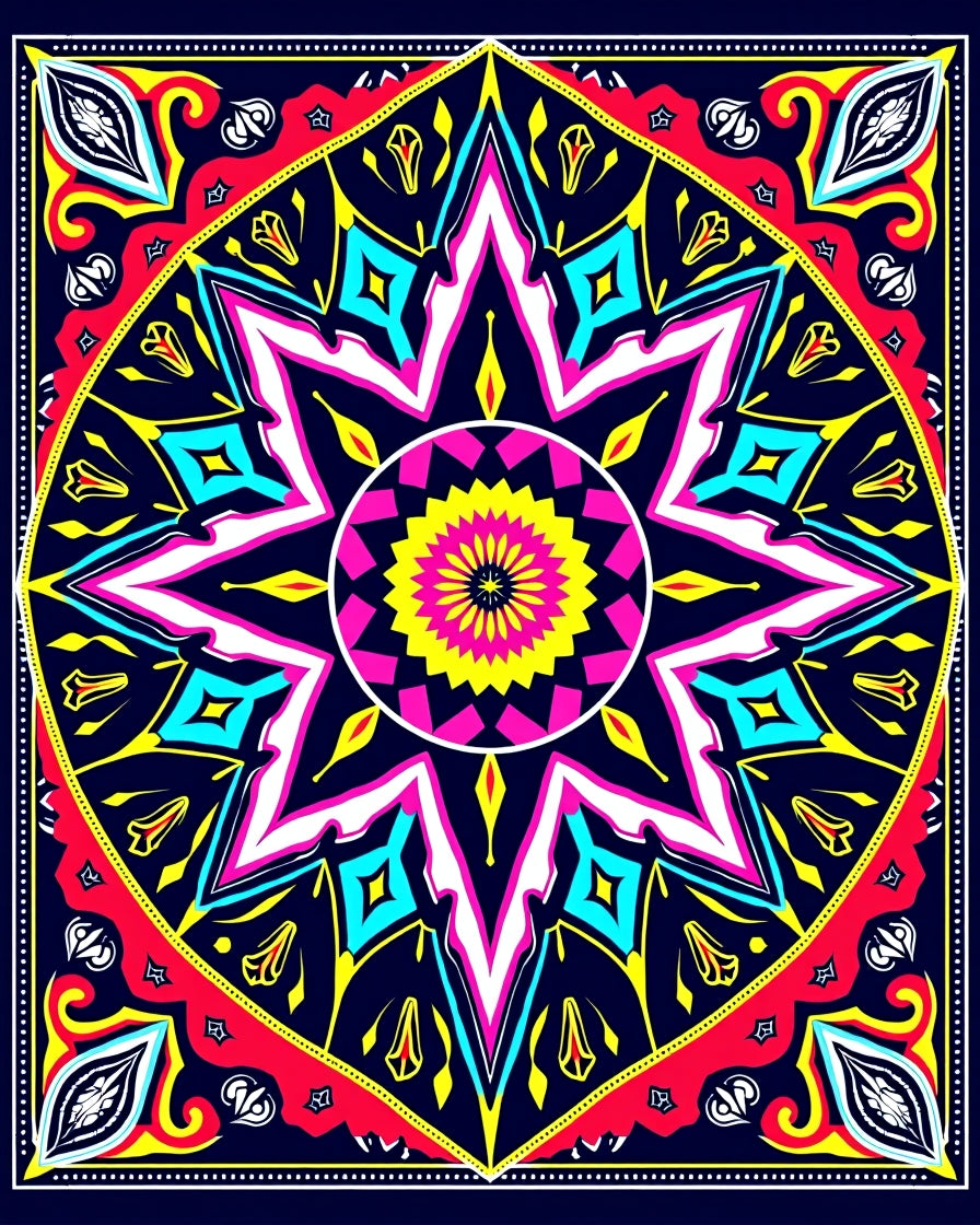 Vibrant Starburst With Geometric Accents Rug