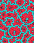 Bold Teal Red Floral Pattern Rug