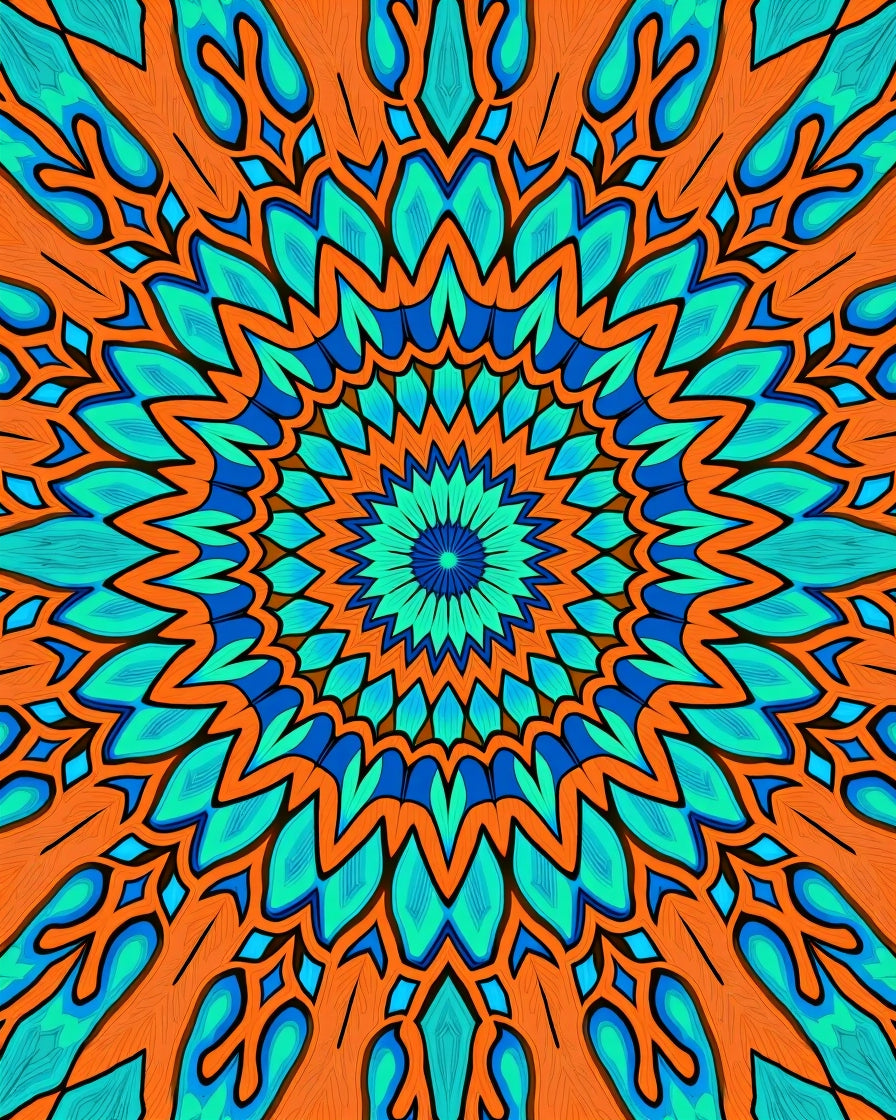 Vibrant Orange Teal Mandala Design Rug