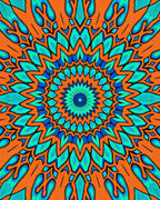 Vibrant Orange Teal Mandala Design Rug