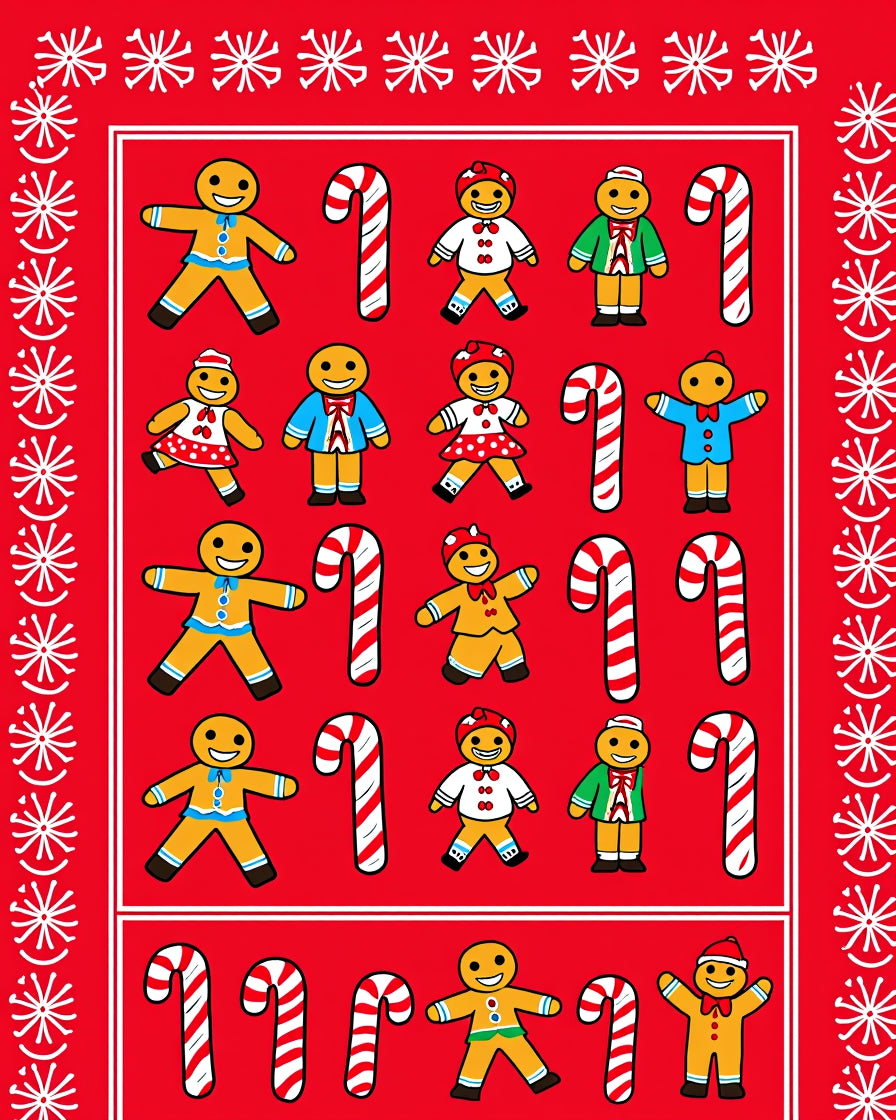 Festive Gingerbread Man Candy Cane Row Rug